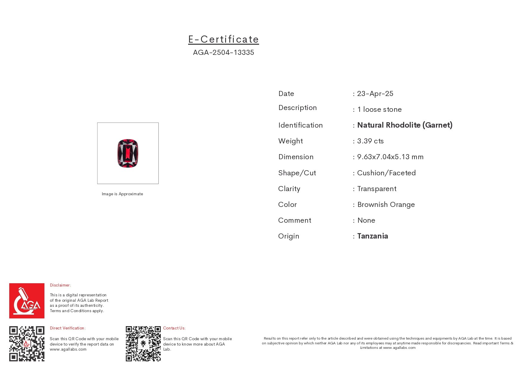 Rhodolite garnet cushion cut 3.39 carats, Tanzania Image №6
