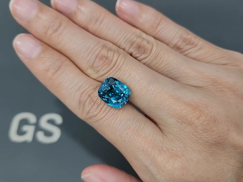 Blue zircon in cushion cut 12.03 carats, Cambodia Image №2