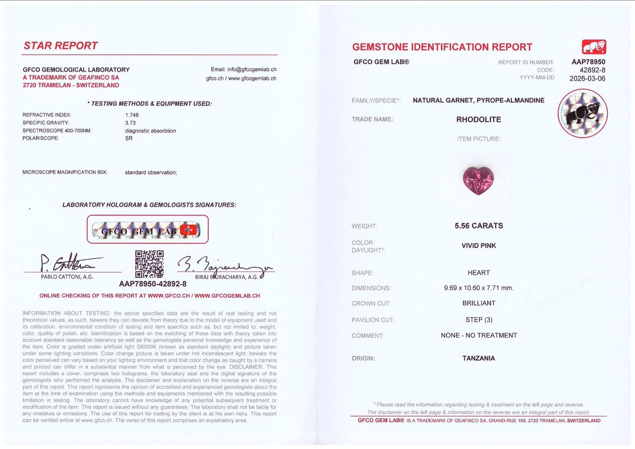Garnet rhodolite Vivid Pink heart shape 5.56 carats, Tanzania Image №6