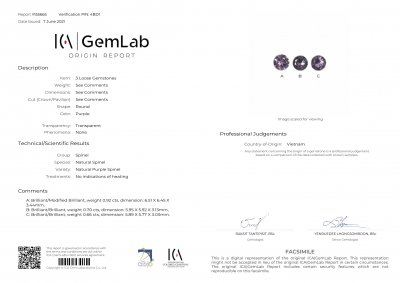 Certificate Set of gray-purple spinel in round cut 2.29 ct, Vietnam