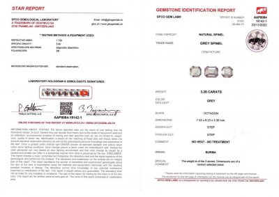 Certificate Set of three octagon cut steel spinels 3.28 ct