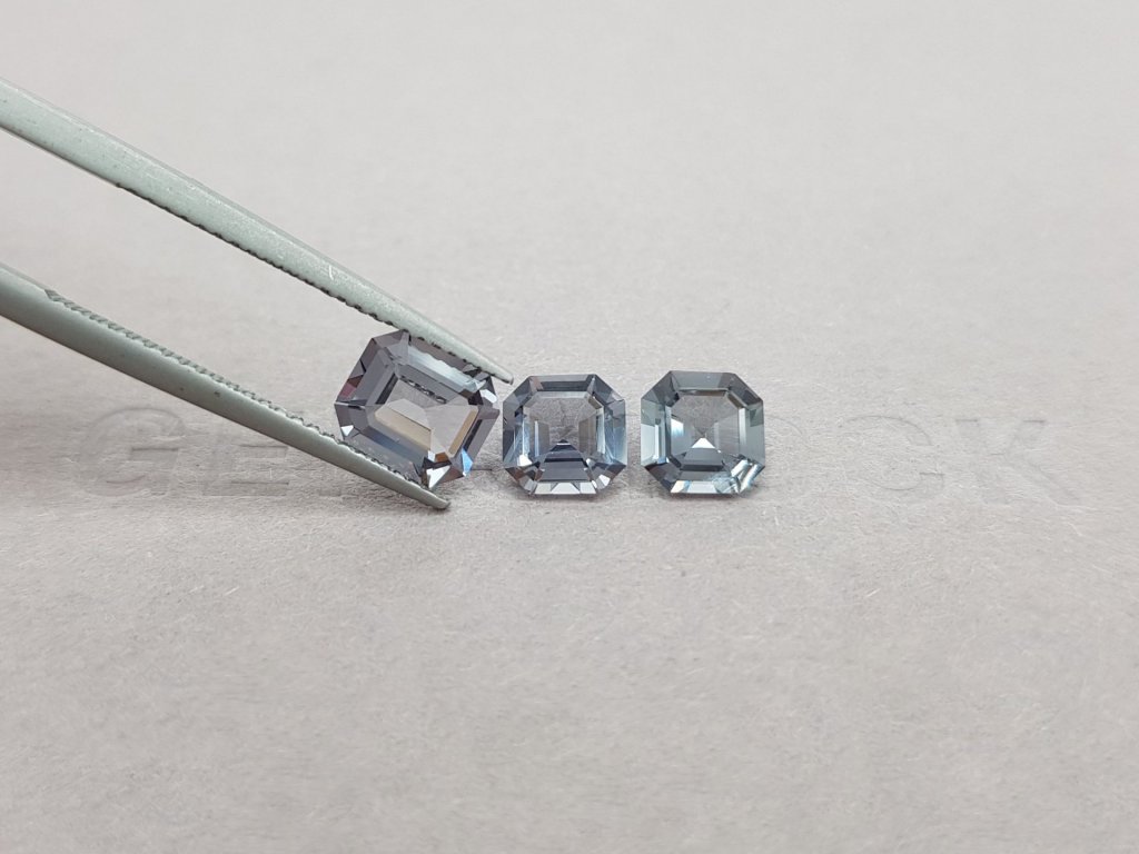 Set of three octagon cut steel spinels 3.28 ct Image №4