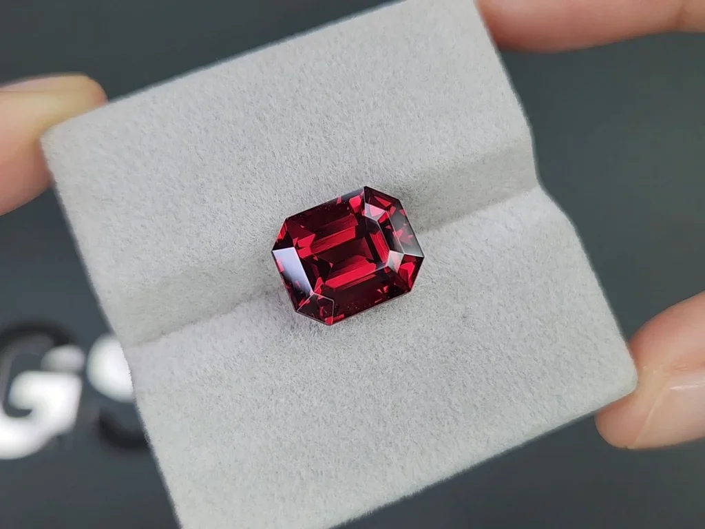 Red rhodolite garnet in octagon cut 8.39 carats, Tanzania  Image №4