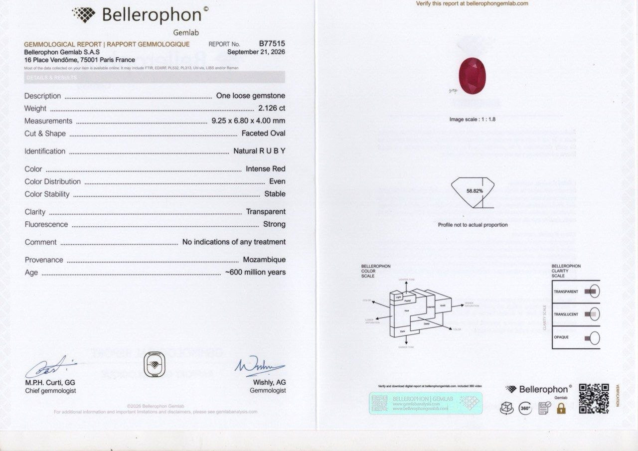Unheated ruby Intense Red oval cut 2.13 carats, Mozambique Image №6