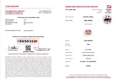 Certificate Pastel pink Burmese spinel 4.58 ct