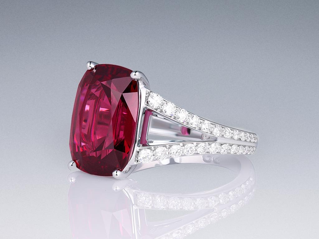 Ring with rare umbalite garnet 6.52 ct and diamonds in 18K white gold Image №3