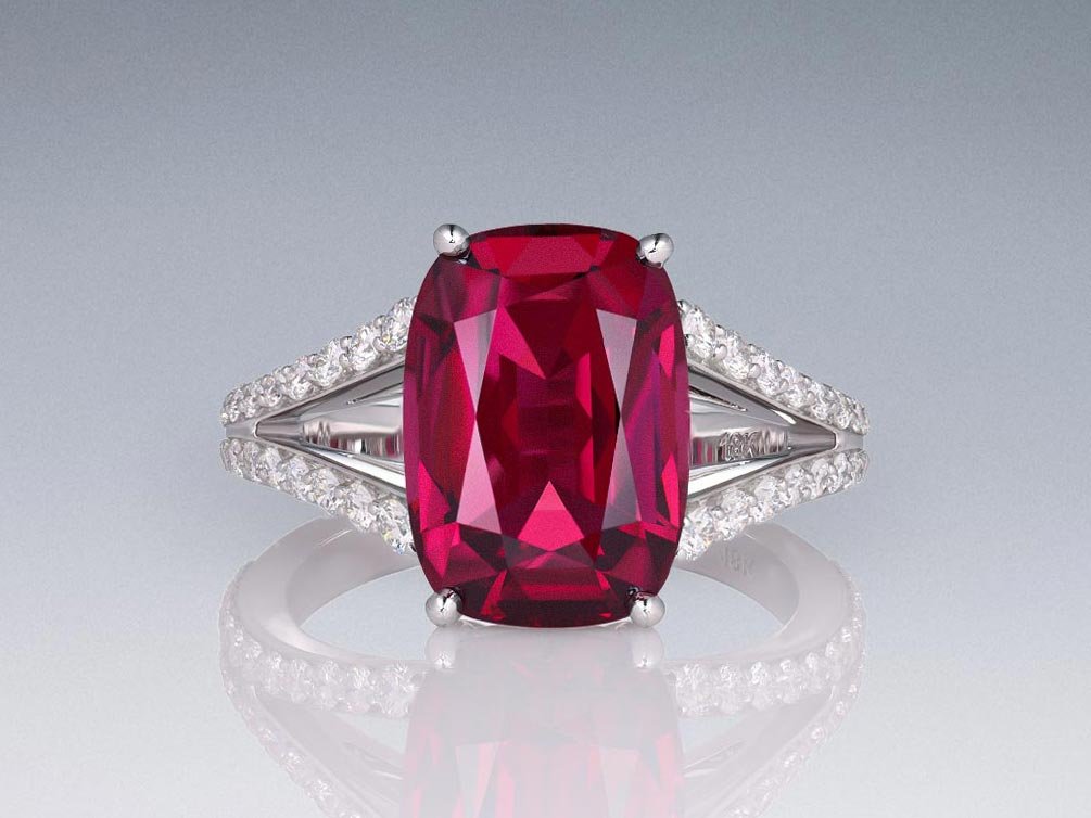 Ring with rare umbalite garnet 6.52 ct and diamonds in 18K white gold Image №1