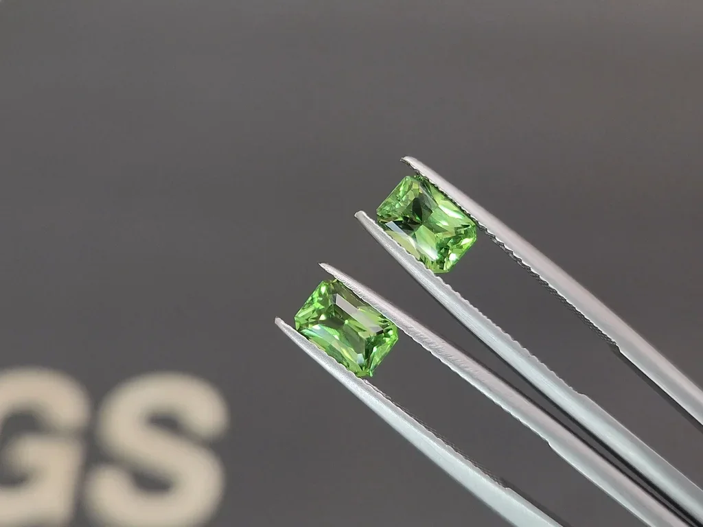 Pair garnets tsavorite of radiant cut 2.37 carats, Kenya Image №3