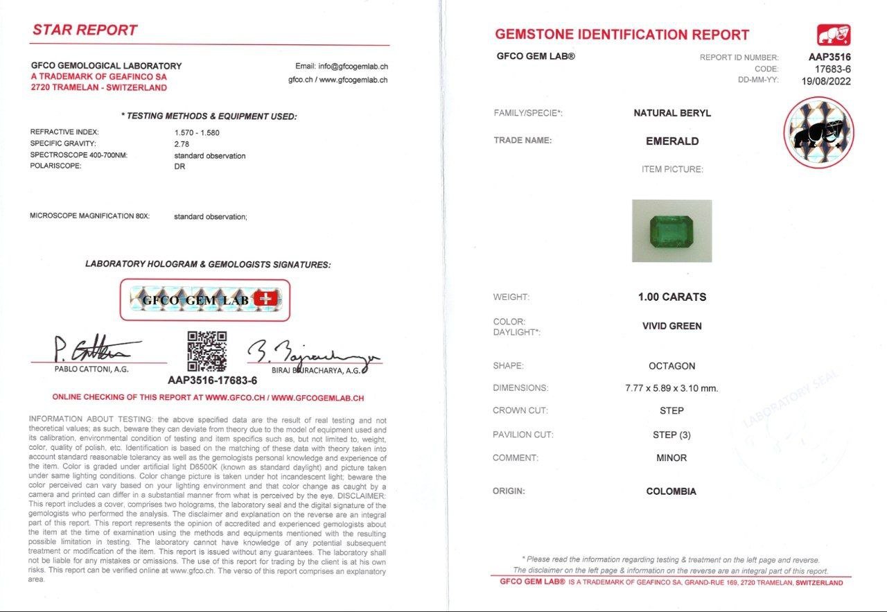 Colombian Octagon Emerald 1.00 ct Image №5