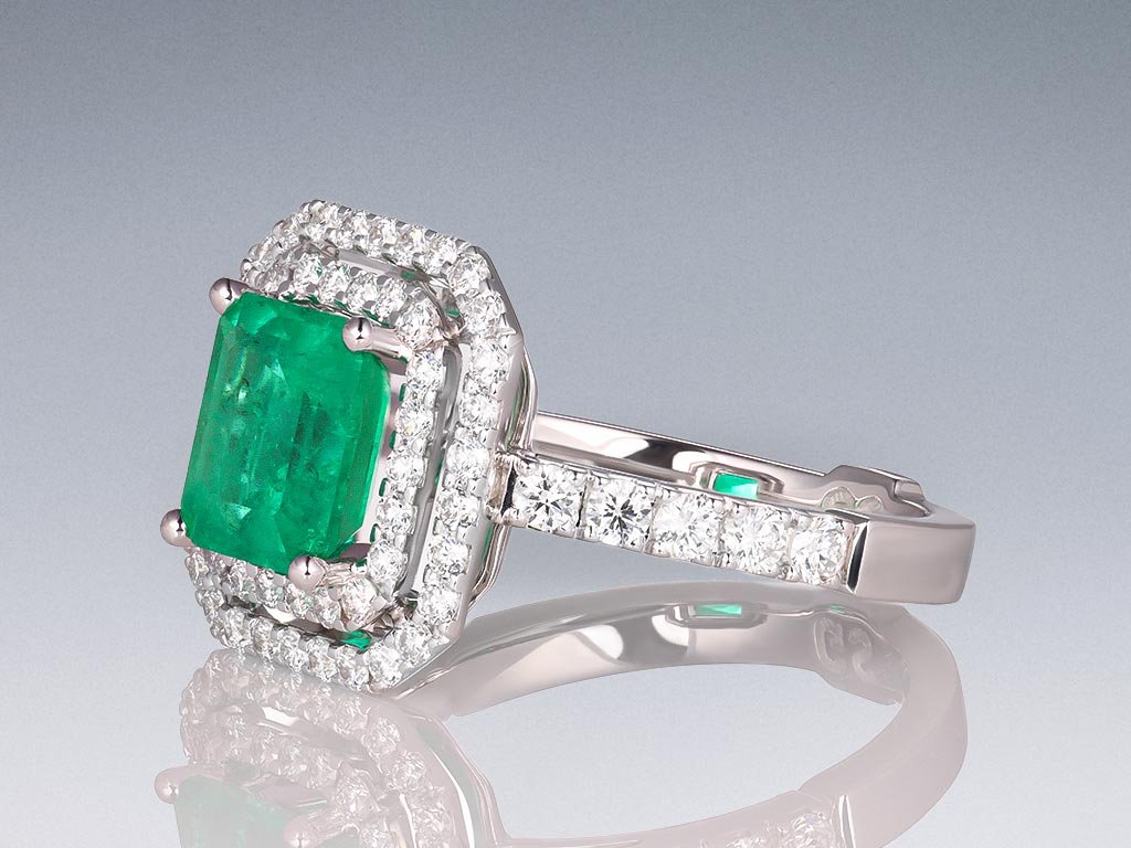 Ring with 1.85 carat Muzo Green emerald and diamonds in 18K white gold Image №3