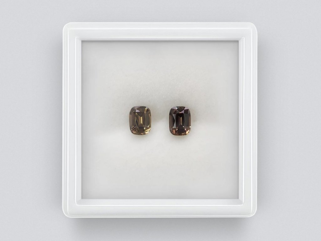 Pair of dark green, unheated cushion cut sapphires  1.58 carats, Madagascar Image №1