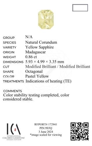 Pastel yellow sapphire in radiant cut 0.86 carats, Madagascar Image №6