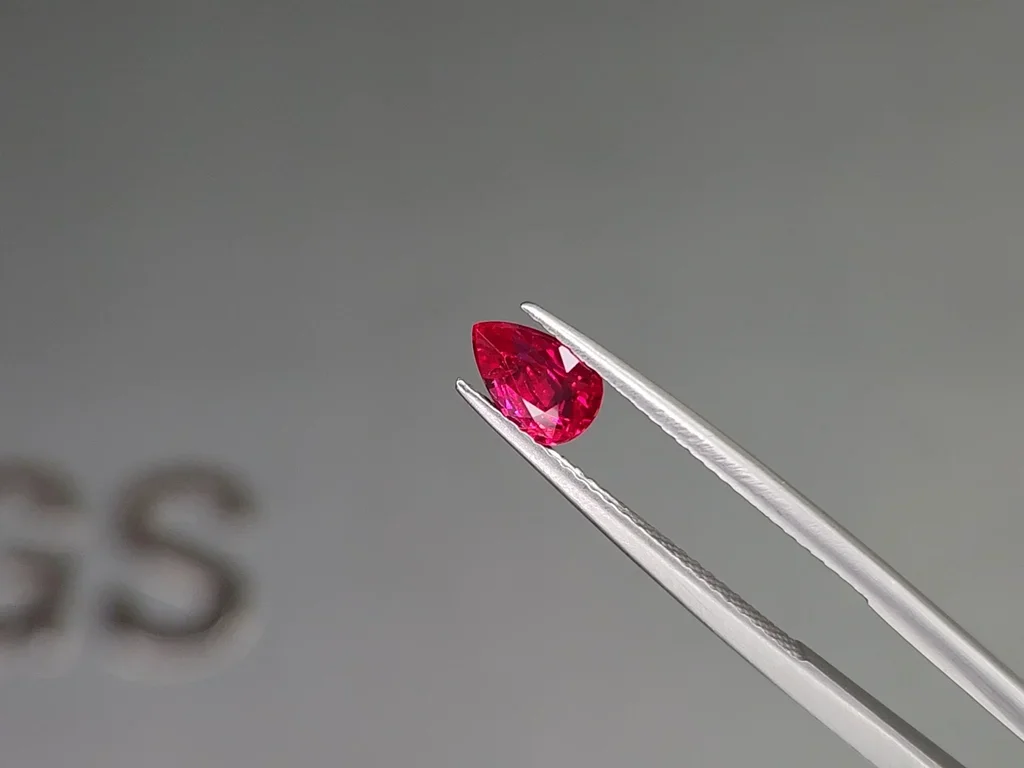 Unheated Pigeon's Blood red ruby in pear cut 1.01 carats, Mozambique  Image №3