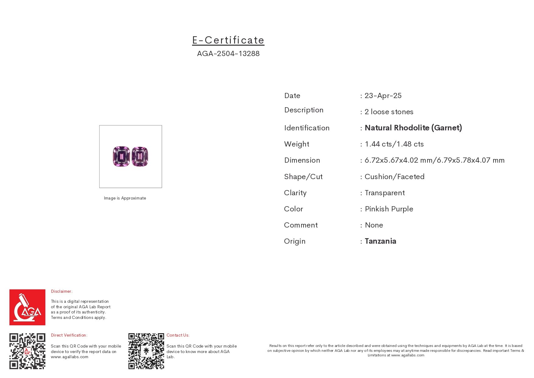 Pair of garnets rhodolite cushion cut 2.92 carats, Tanzania Image №5
