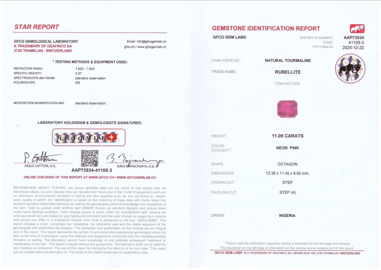 Vivid pink tourmaline in octagon cut 11.05 carats, Nigeria Image №6