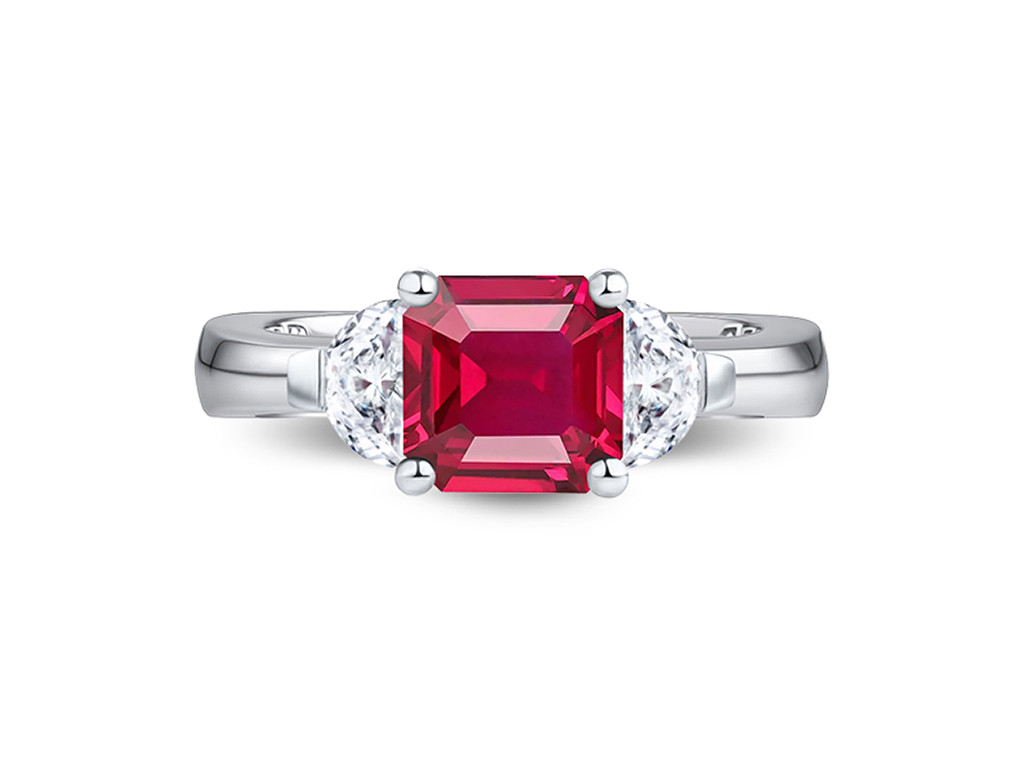 Ring with 2.02 carat pigeon's blood ruby and diamonds in 18K white gold Image №1
