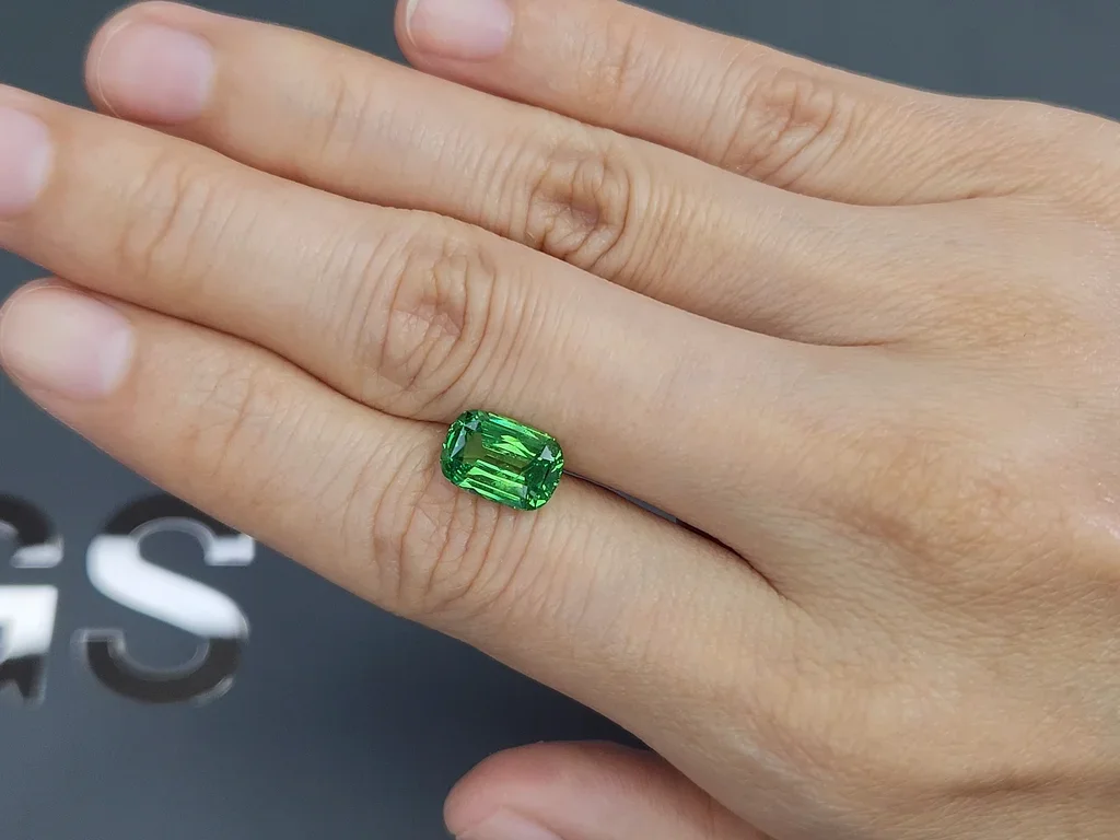 Neon Green tsavorite garnet in cushion cut 3.26 carats, Tanzania Image №2