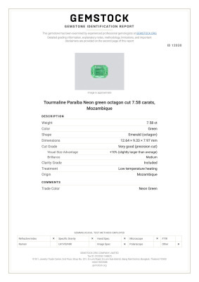 Certificate Tourmaline Paraíba Neon green octagon cut 7.58 carats, Mozambique