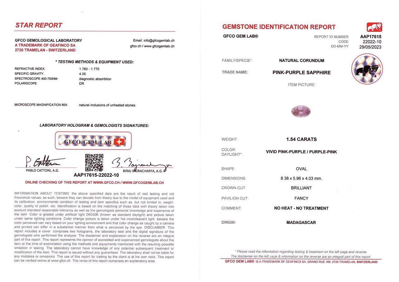 Unheated oval cut pinkish-violet sapphire 1.54 ct from Madagascar Image №4