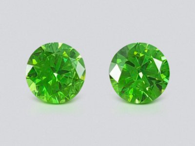 Pair of russian neon green demantoids 1.26 ct, Ural Mountains photo