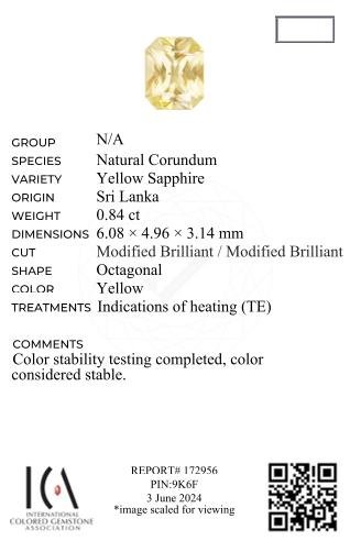 Yellow sapphire (Pastel Yellow) radiant cut 0.84 carats, Sri Lanka Image №6