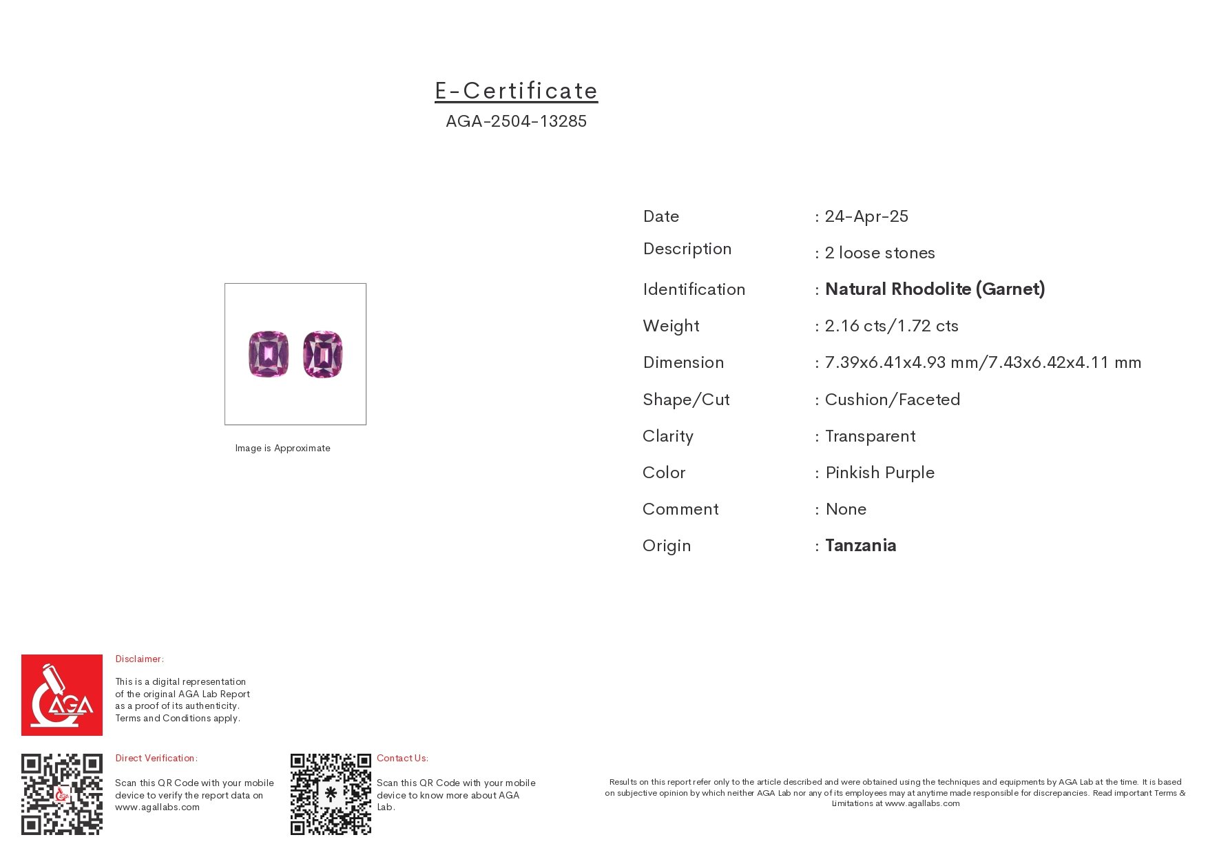 Pair of rhodolite garnets cushion cut 3.88 carats, Tanzania Image №5