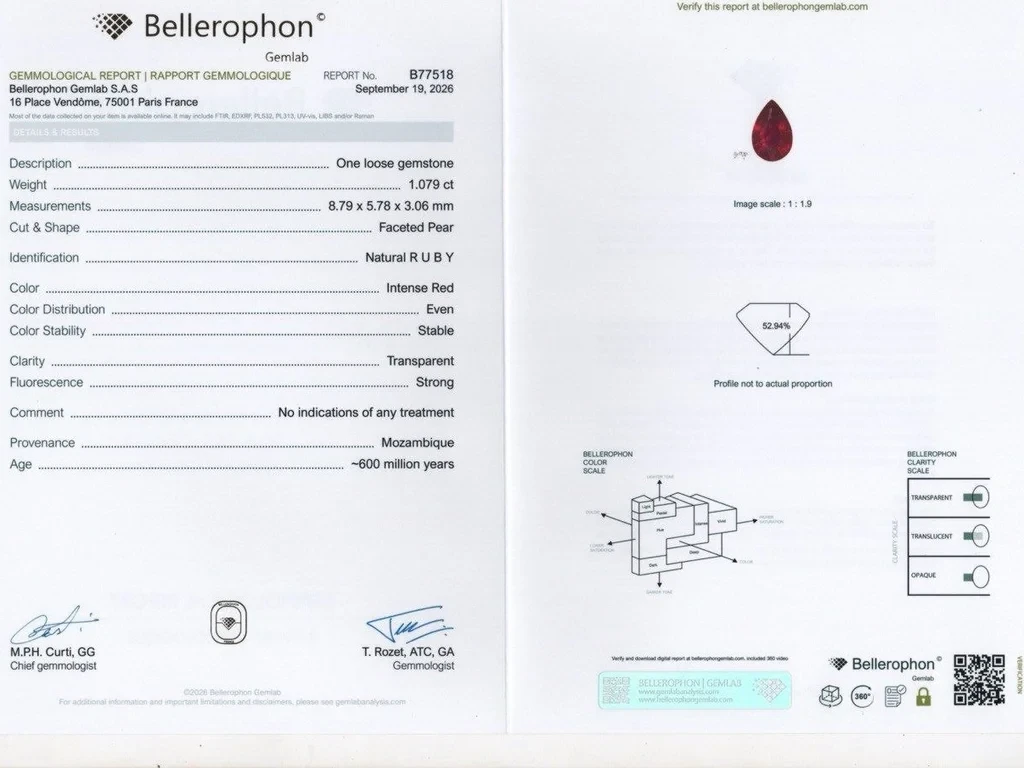 Unheated ruby Intense Red pear cut 1.08 carats, Mozambique Image №6