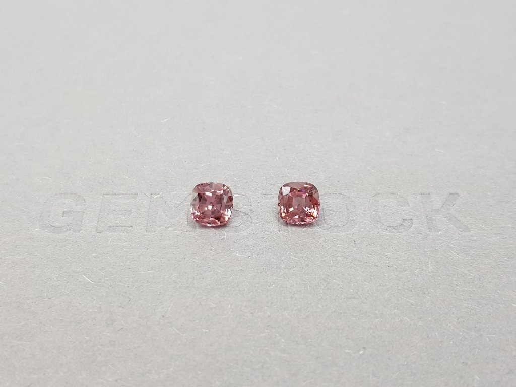 Pair of baby pink cushion cut zircons 1.60 ct Image №1