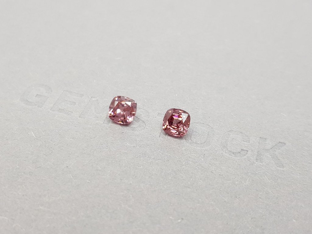Pair of baby pink cushion cut zircons 1.60 ct Image №3