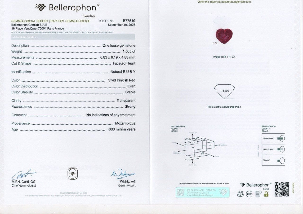 Unheated vivid pinkish red ruby heart shape 1.57 carats, Mozambique Image №6
