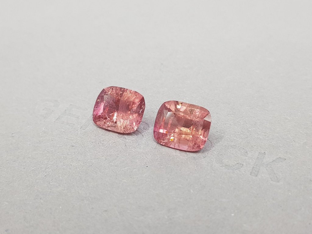 Pair of orange-pink cushion cut tourmalines 6.12 ct Image №3