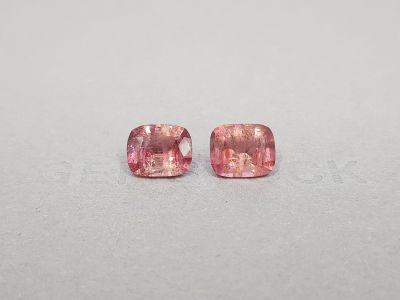 Pair of orange-pink cushion cut tourmalines 6.12 ct photo