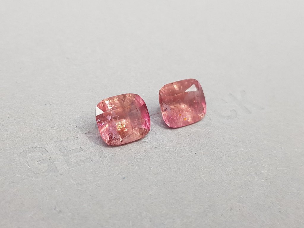Pair of orange-pink cushion cut tourmalines 6.12 ct Image №2