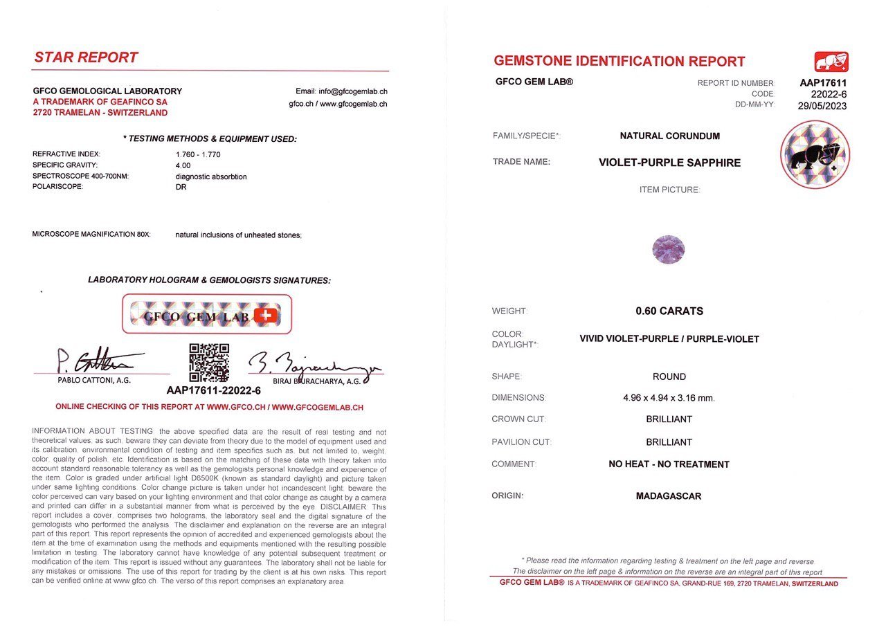 Untreated round violet sapphire 0.60 ct from Madagascar Image №4