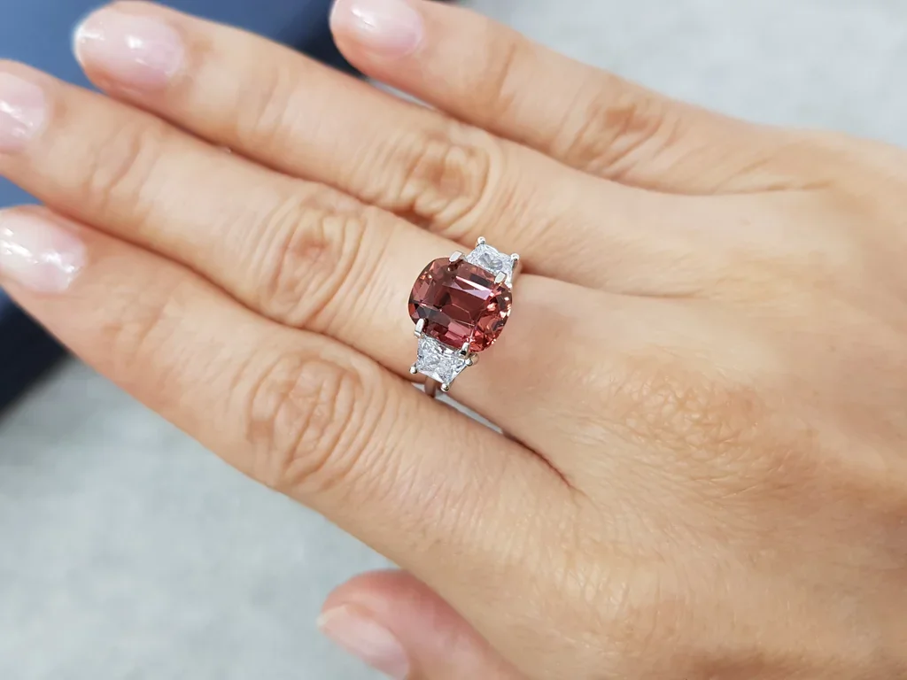 Orange-red cushion cut tourmaline 3.09 carats, Africa Image №2