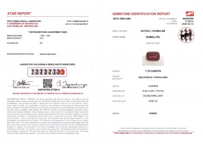 Certificate Orange-red tourmaline from Africa 7.79 carats in cushion cut