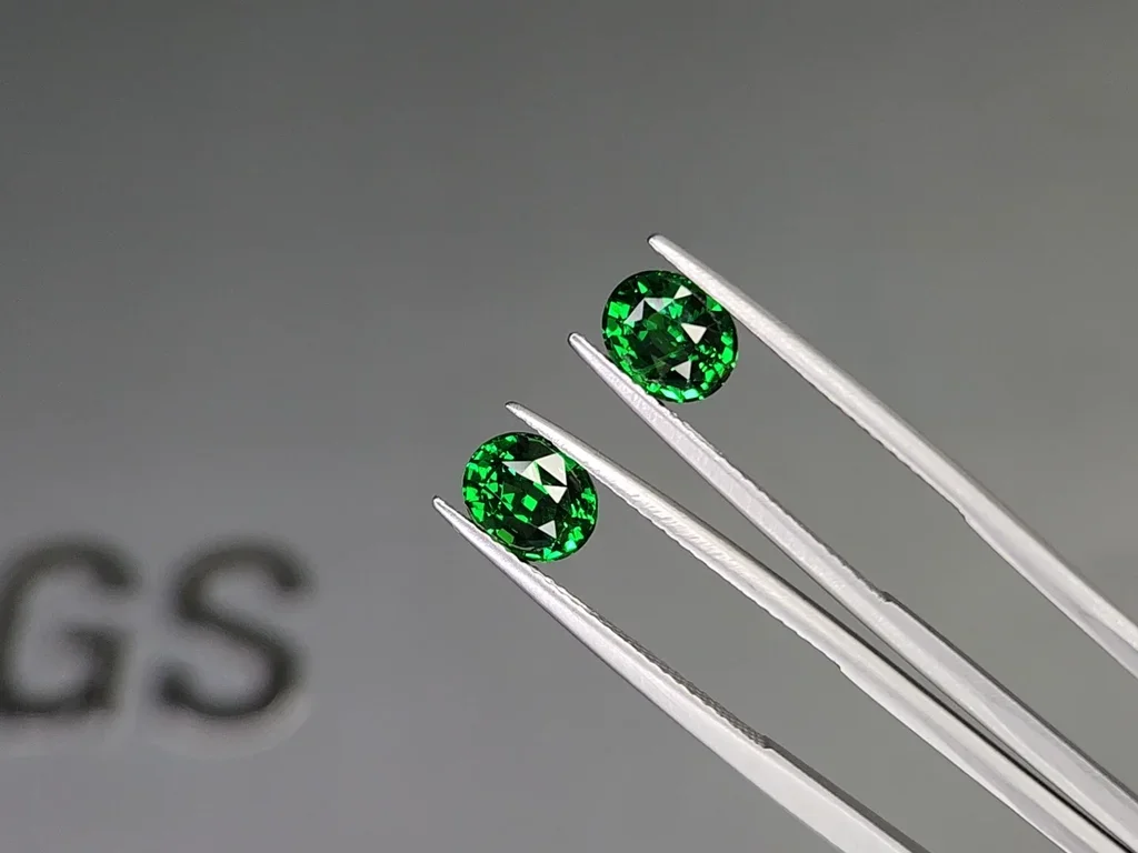 Pair of vivid green tsavorite garnets in oval cut 3.07 carats, Kenya   Image №3