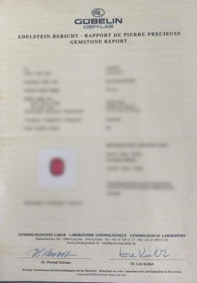 Certificate Red pair spinel Mahenge 35+ ct. Gübelin: Tanzania