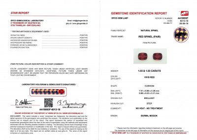 Certificate Pair of bright red spinels 2.06 ct, GFCO