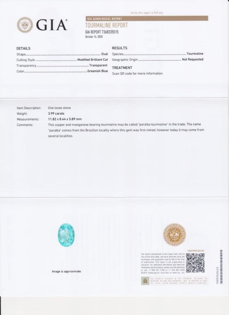 Pure blue Paraiba tourmaline 3.99 ct, GIA Image №4