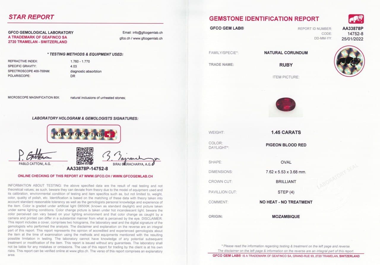 Pigeon's blood unheated oval ruby 1.45 ct, Mozambique Image №5