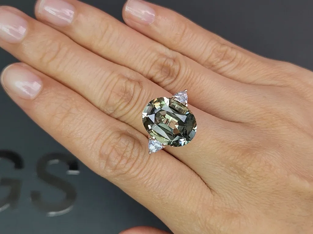 Green prasiolite (green quartz) set in high precision oval cut 24.62 carats, Africa Image №7