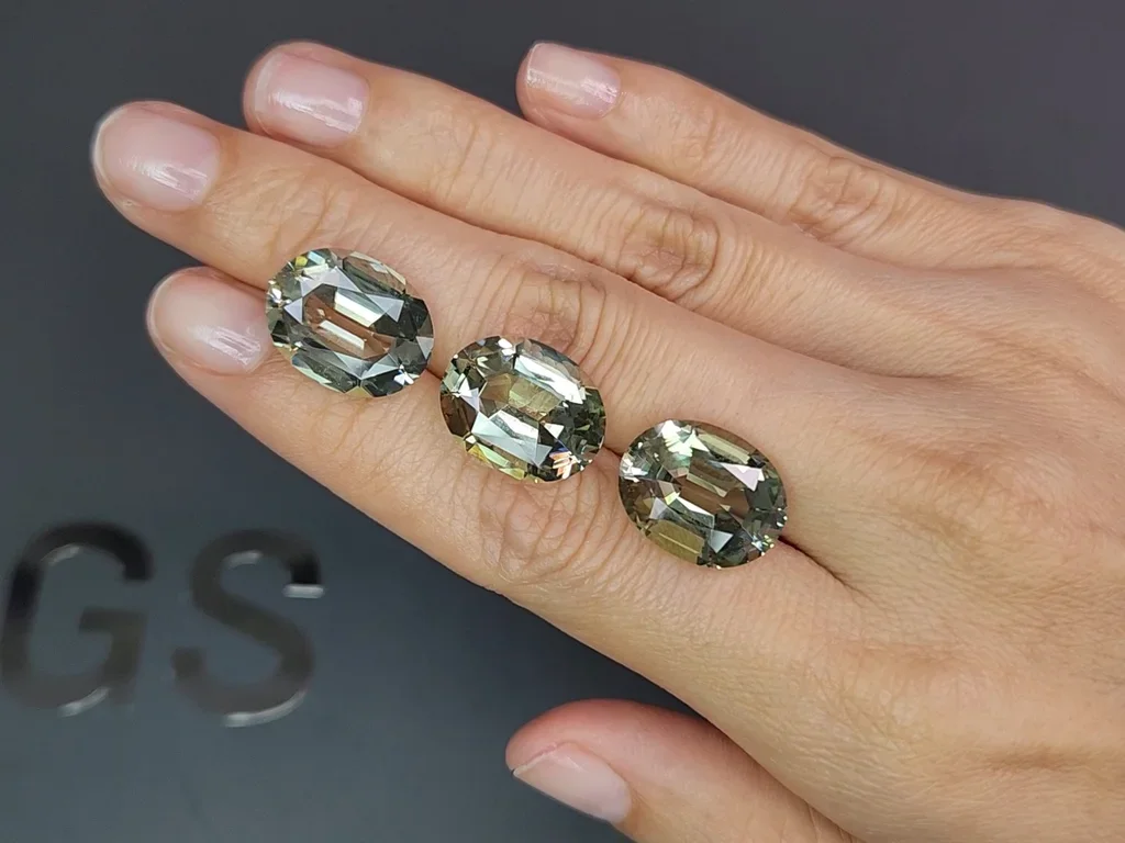 Green prasiolite (green quartz) set in high precision oval cut 24.62 carats, Africa Image №2