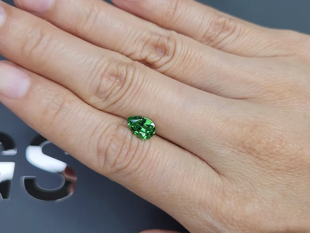 Neon Green tsavorite garnet in pear cut 1.51 carats, Tanzania Image №2