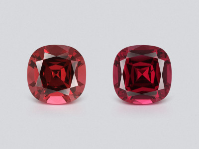 Pair of rhodolite garnets cushion cut 3.54 carats, Madagascar photo