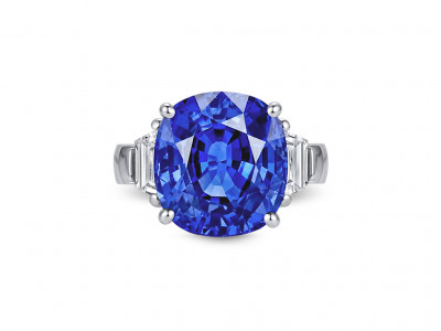 A 10.02 carat Sri Lankan royal blue sapphire and diamond ring set in 18k white gold. photo