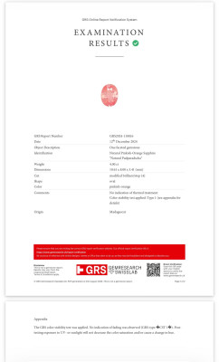 Certificate Unheated sapphire Padparadscha oval cut 4.00 carats, Madagascar