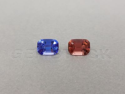 Bright contrasting pair of tanzanite and rubellite 7.16 ct photo