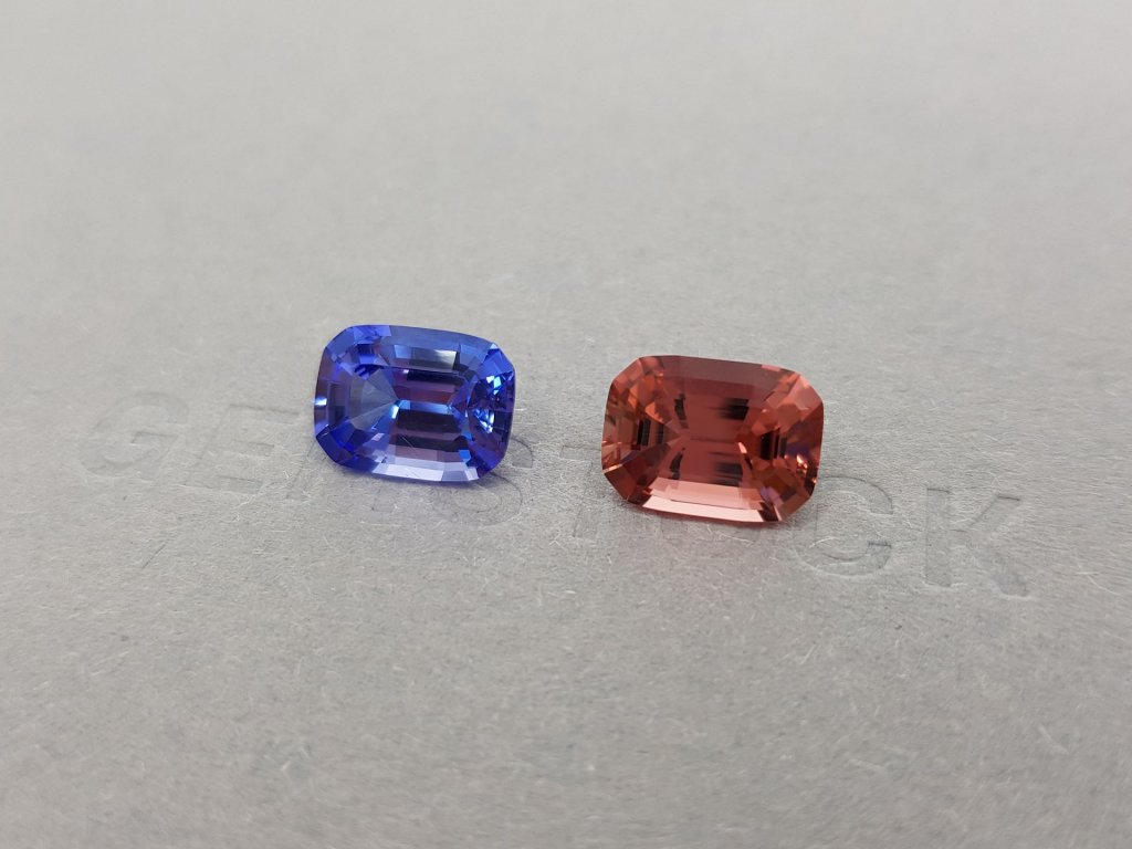 Bright contrasting pair of tanzanite and rubellite 7.16 ct Image №2