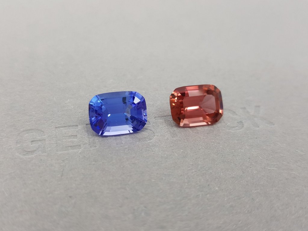 Bright contrasting pair of tanzanite and rubellite 7.16 ct Image №3